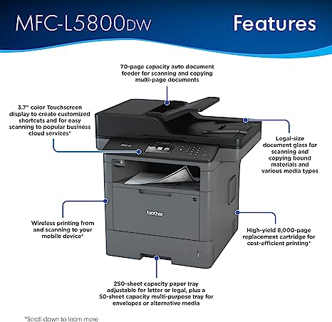 Brother MFC L5800DW All In One MFC Print copy scan fax WiFi TN850 TN-850 Plus Extra Toner TN850
