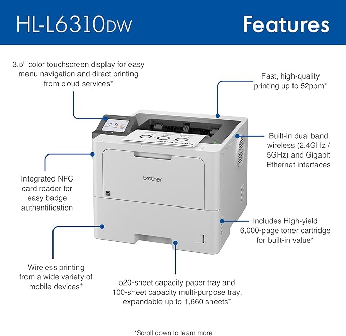 Brother HL-L6310DW Enterprise Mono Laser Printer Wireless Networking Large Paper Capacity