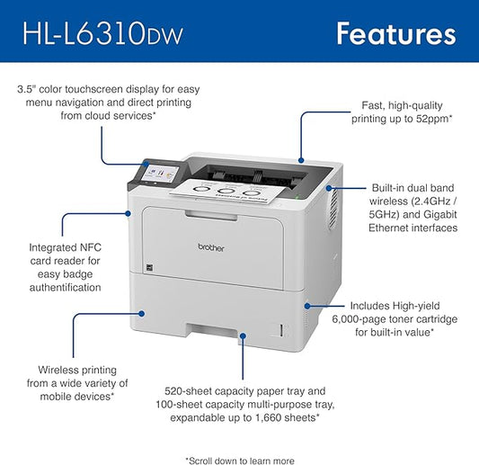 Brother HL-L6310DW Enterprise Mono Laser Printer Wireless Networking Large Paper Capacity