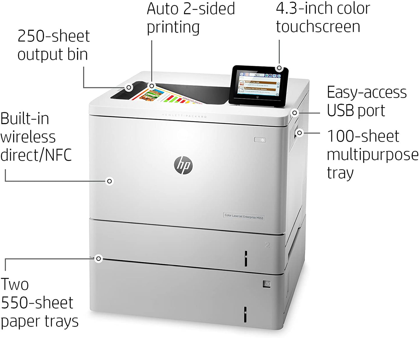 HP Laserjet M553X B5L26A#BGJ Duplex Network WiFi Color Printer M553 W/2nd tray MR