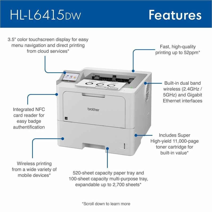 Brother HL L6415DW Duplex Network Wifi Printer Cloud Security TN920 DR925