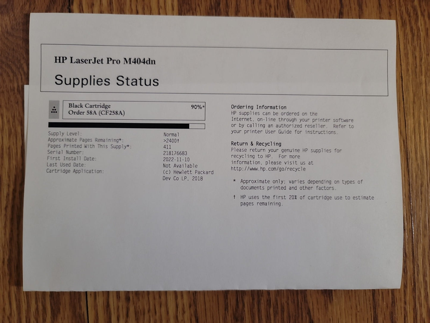 HP CF258A 58A Black STD Yield Toner Cart LJ Pro M428 M404 Series 90% Life