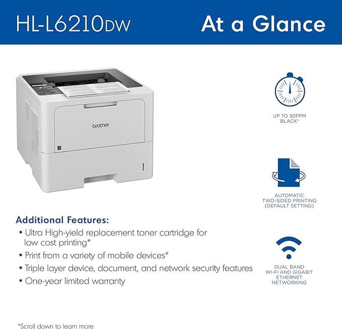 BROTHER HL L6210DW 50 PPM Duplex Wifi Printer TN920