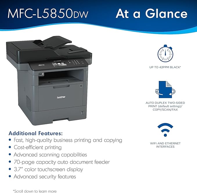 Brother MFC L5850DW All In One MFC Print copy scan fax WiFi TN850 TN-850