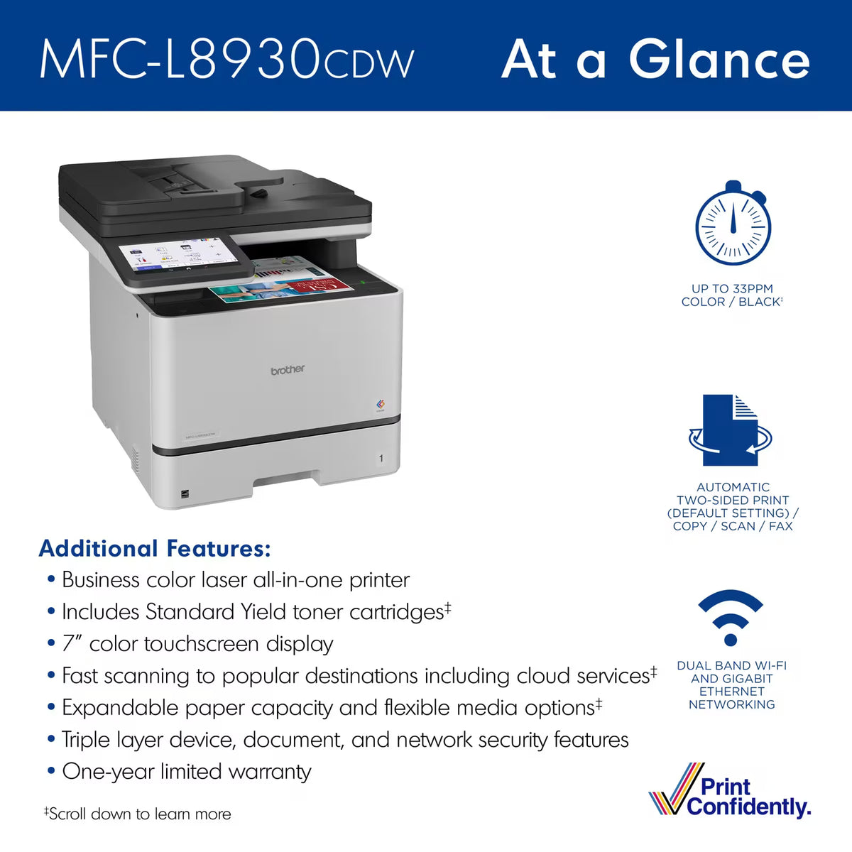 Brother MFC L8930CDW Color Laser Fax Print Copy Scan Wifi