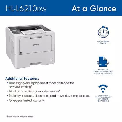 BROTHER HL L6210DW   Wifi Duplex Mobile Prints  50- Pages per minute!