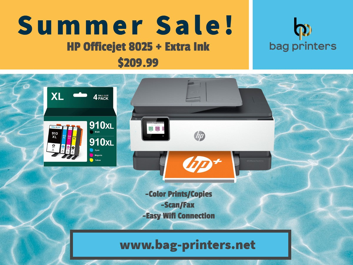 HP Color Officejet Pro 8025E 1KR57A All-in-One Wifi Printer Plus 910XL Ink Set SS