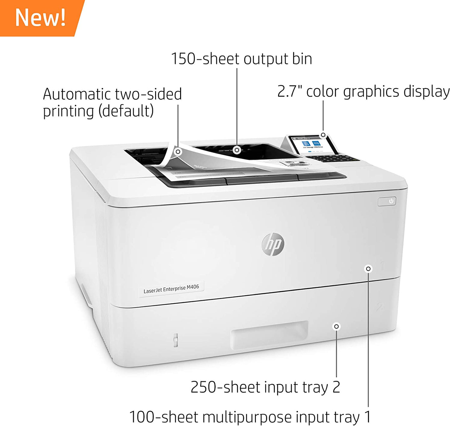 HP LaserJet Enterprise M406dn Monochrome Duplex Printer 3PZ15A