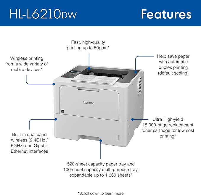 BROTHER HL L6210DW 50 PPM Duplex Wifi Printer TN920