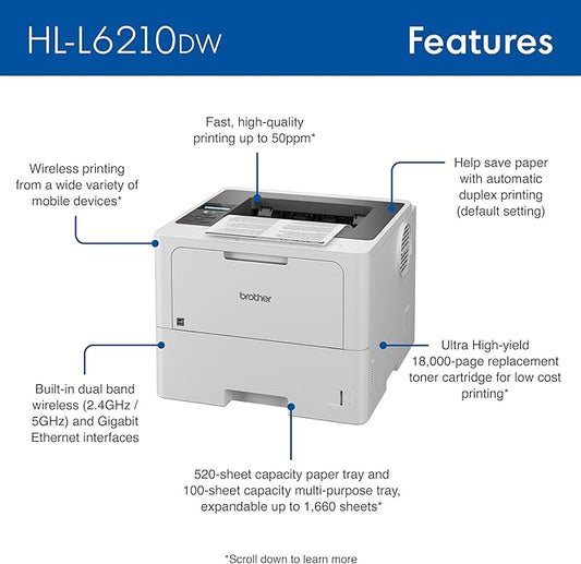 BROTHER HL L6210DW  50 PPM Duplex Wifi Printer   TN920