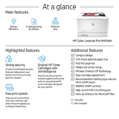 HP Color laserjet M454DN W1Y44A Plus extra toner set 414A