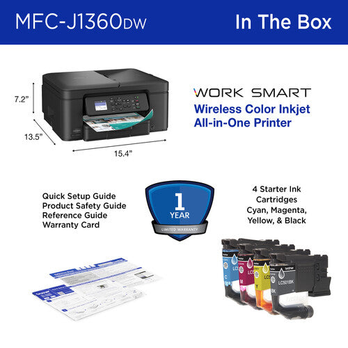 Brother WorkSmart MFC-J1360DW Wireless Color Inkjet All-in-One Printer