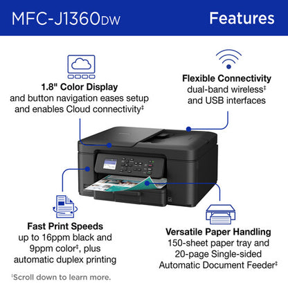 Brother WorkSmart MFC-J1360DW Wireless Color Inkjet All-in-One Printer