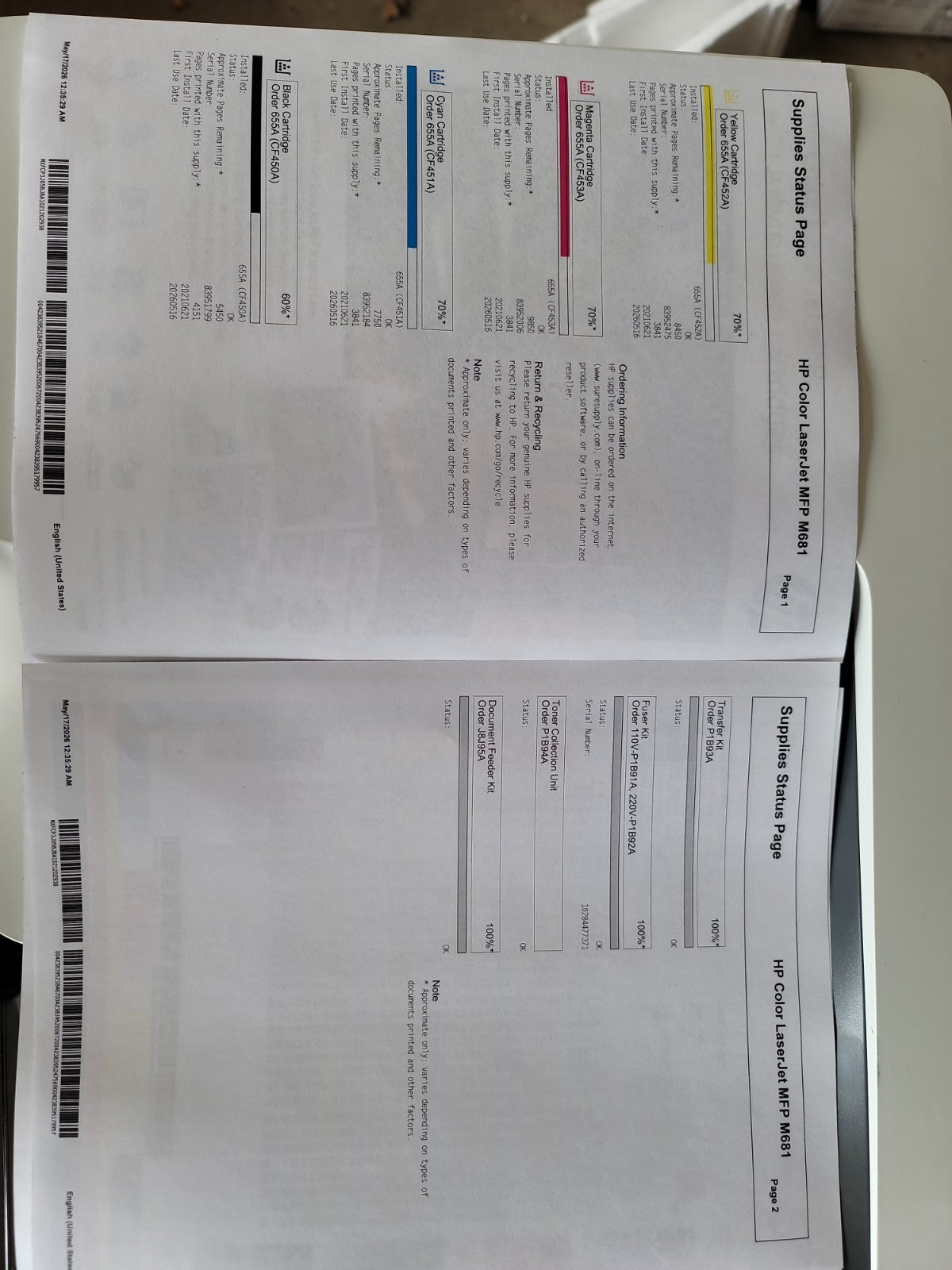 HP Color LaserJet Enterprise M681dh Print Copy Scan J8A10A low pages count 4,100
