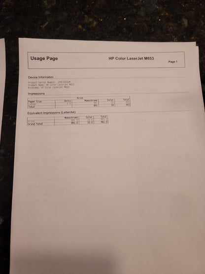 HP Laserjet M653DN Duplex Network 60PPM Great Prints  Low page count 900! J8A04A