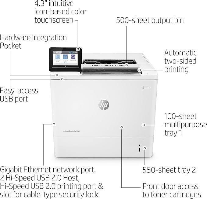 HP LaserJet Enterprise M612dn Monochrome Workgroup Printer  Duplex Network 75PPM