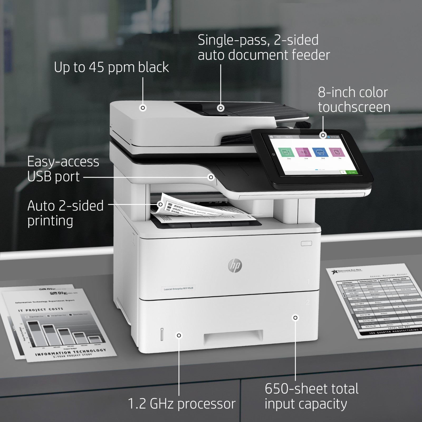 1PV64A HP LaserJet Enterprise MFP M528dn All-In-One Printer  Print Copy Scan Fax