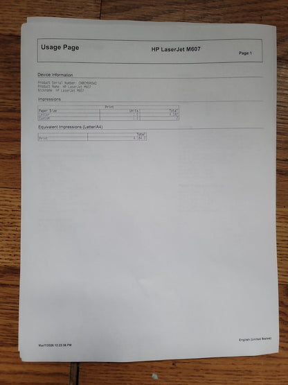 HP LaserJet Enterprise M607N K0Q14A  Network USB CF237A  Low page Count 4,175 !