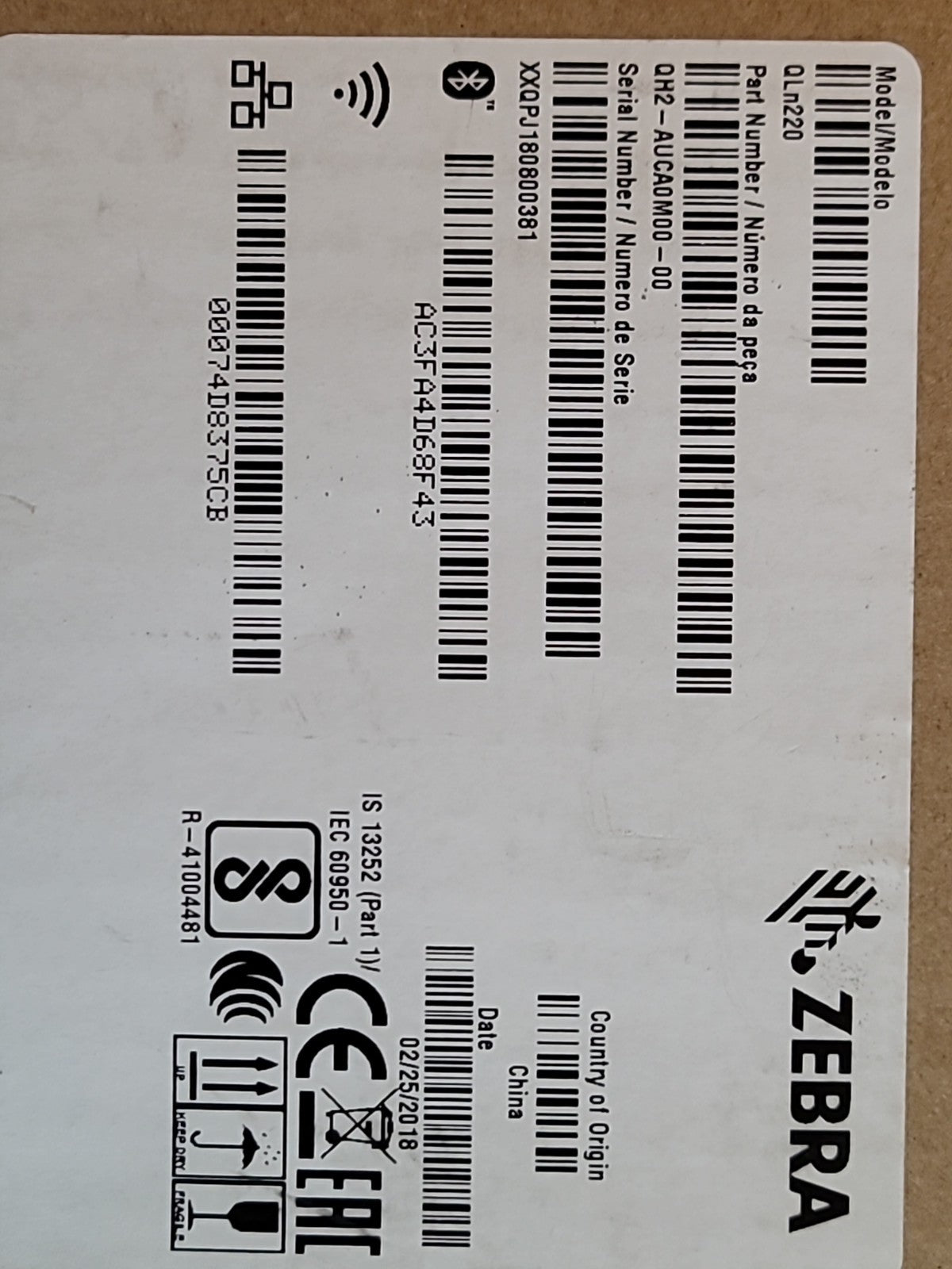 Zebra QLn220 Direct Thermal Mobile Label Printer - QN2-AUNA0M00-00 New In Box