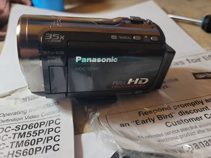 Panasonic HDC-SD60 HD Camera Camcorder  60GB HDD W LCD  1920X 1080 res. No Cords