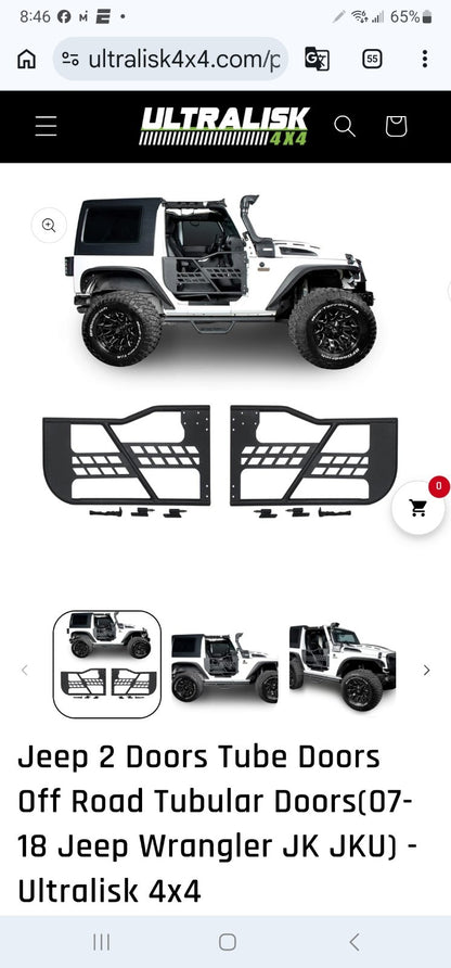 2x Tube Half Tubular Doors With Mirrors for Jeep Wrangler JK 2007-2018 2 Door