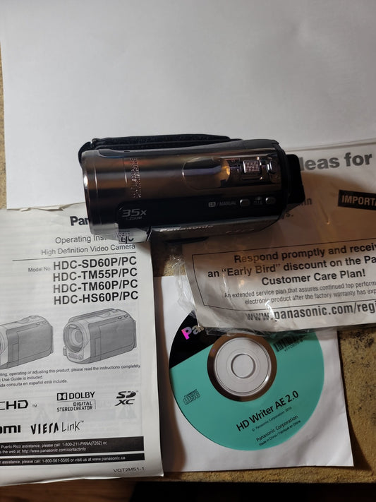Panasonic HDC-SD60 HD Camera Camcorder  60GB HDD W LCD  1920X 1080 res. No Cords