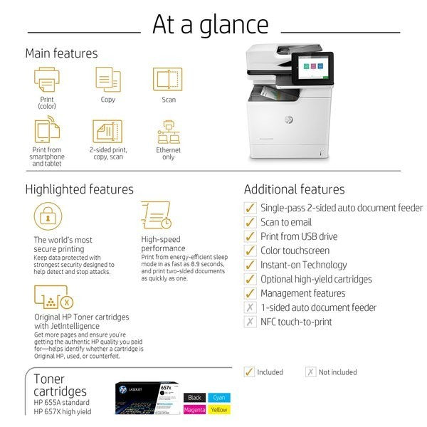 HP Color LaserJet Enterprise M681dh All-In-One Color Print Copy Scan J8A10A