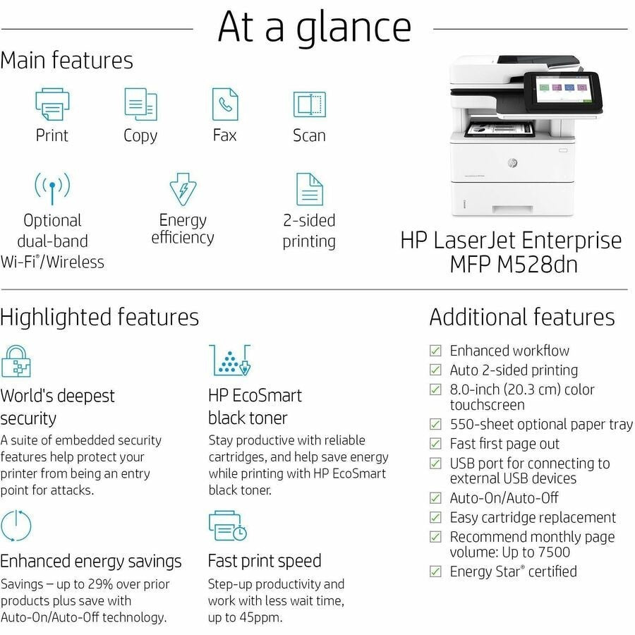 1PV64A HP LaserJet Enterprise MFP M528dn All-In-One Printer  Print Copy Scan Fax