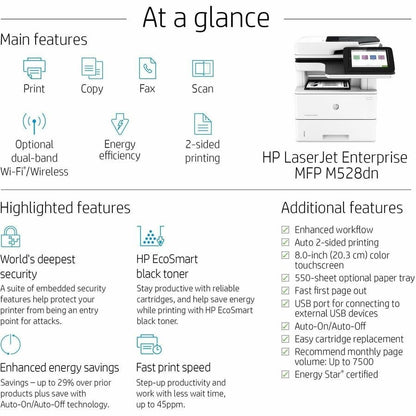 1PV64A HP LaserJet Enterprise MFP M528dn All-In-One Printer  Print Copy Scan Fax