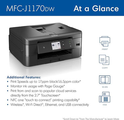 Brother MFC-J1170DW Wireless Color Inkjet All-in-One Printer with Mobile Device and Duplex Printing