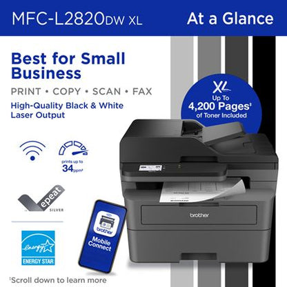 Brother MFC-L2820DWXL Wireless All-in-One Laser Printer Copy, Scan Fax Duplex TN830 TN880