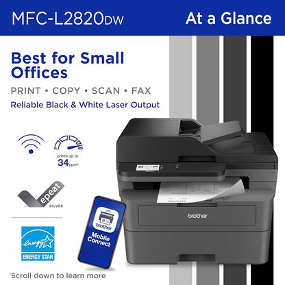 Brother MFC L2820DW Black and White  Print Copy Scan Fax Wireless