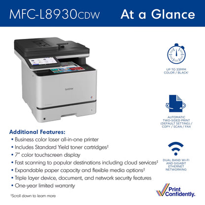 Brother MFC L8930CDW Color Laser Fax Print Copy Scan Wifi