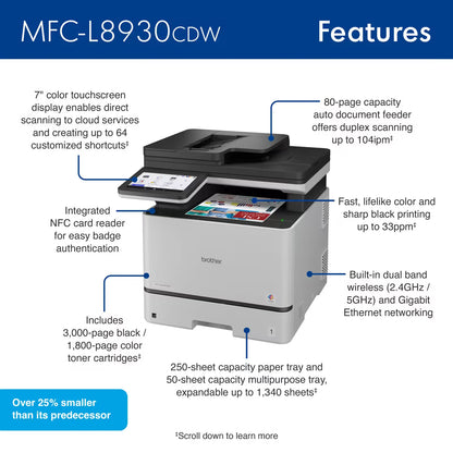 Brother MFC L8930CDW Color Laser Fax Print Copy Scan Wifi