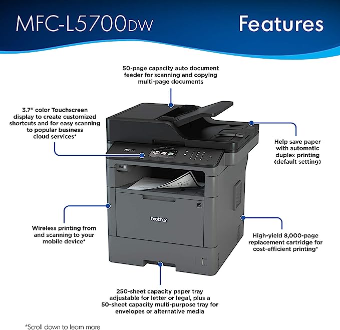 Brother MFC L5700DW All In One MFC Print copy scan fax  WiFi