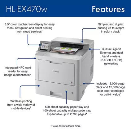 Brother Workhorse Series Color Laser Printer  HL EX470W   WKH -