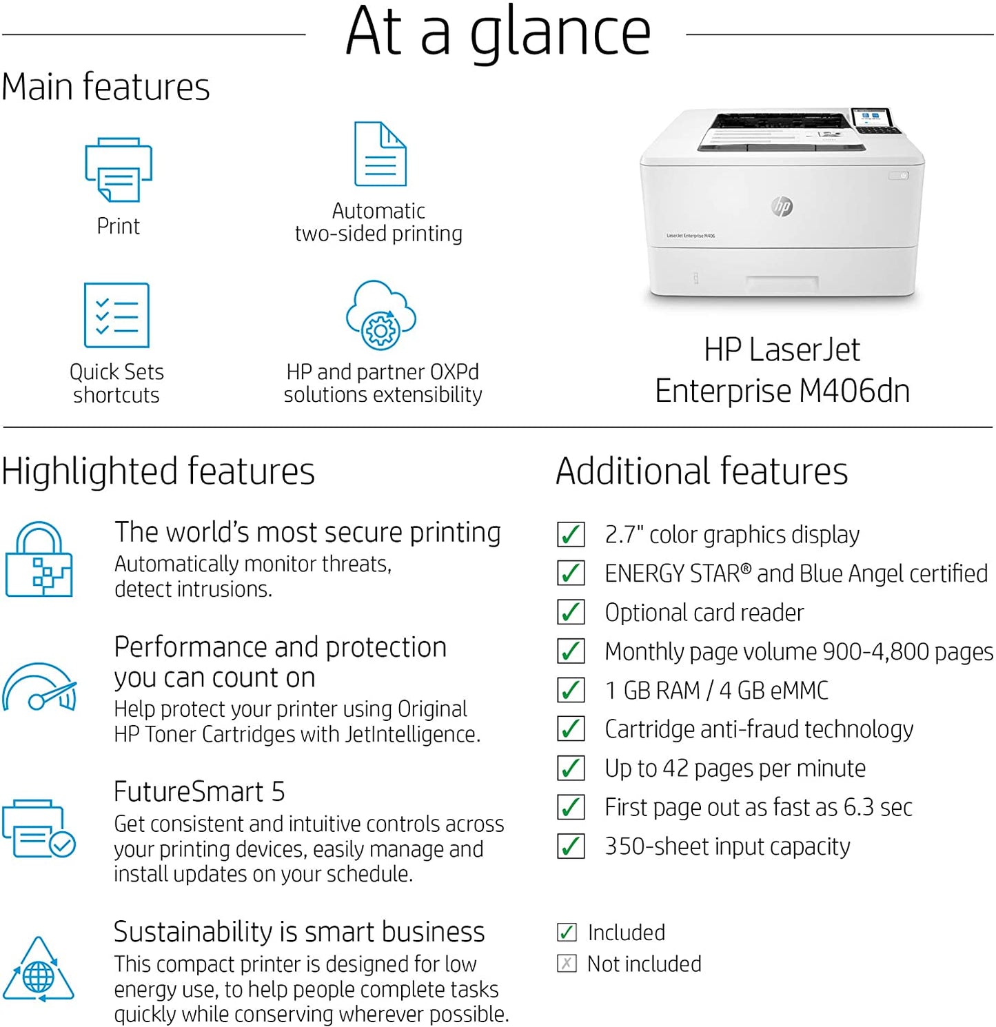 HP LaserJet Enterprise M406dn Monochrome Duplex Printer 3PZ15A