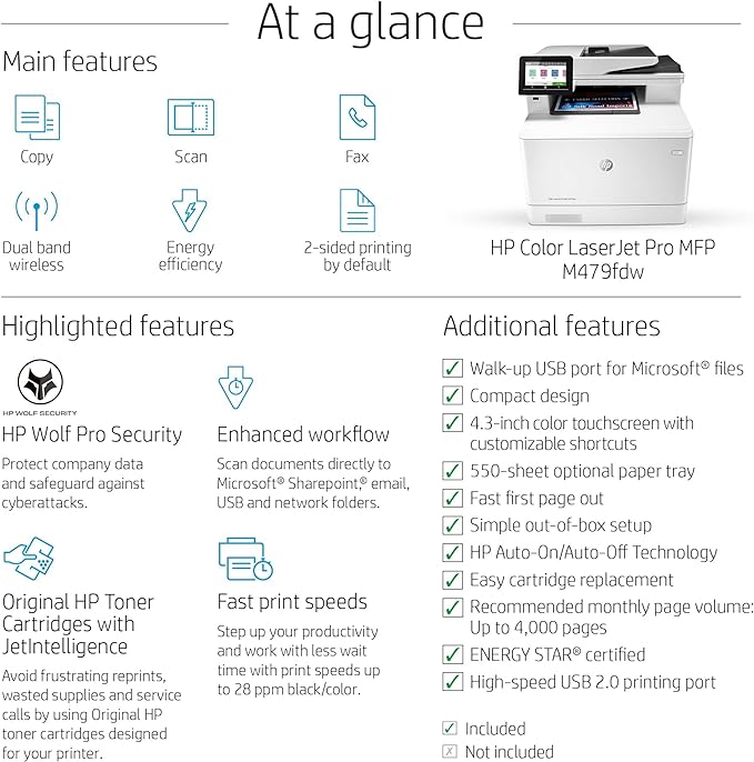 HP Laserjet M479FDW  W1A80A Copy Print Scan Fax